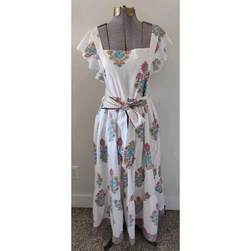 Victoria Dunn Sutton Dress Sundress Cottagecore Boho Print Flutter Sleeve L GC